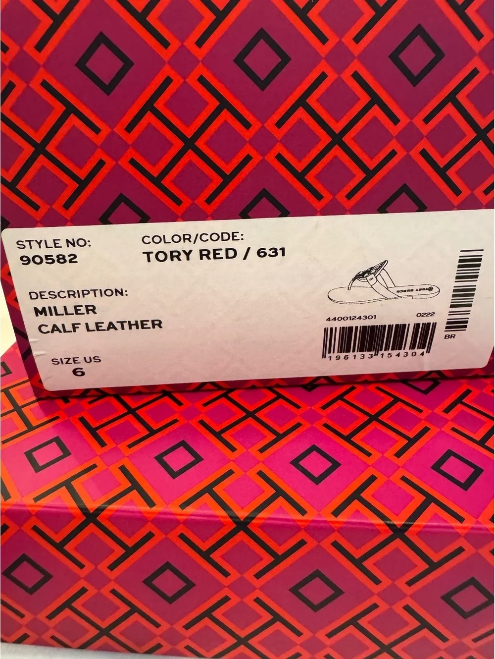 NIB Tory Burch Miller Thong Sandal Red Leather Logo Women’s Size 6